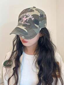 1pc Unisex American Retro Chic Camo Cross Embroidery Baseball Cap, Streetwear Style, Versatile For Summer - Peaked Cap - View 5