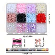 500PCS 3D Nail Decoration And Peace Bottom Pearl, A Variety Of Style Resin Bow Accessories Pink And White Star -Shaped Heart -Shaped Flat -Back Pearl Style Mixed, Used For Manual DIY Art Decoration - 彩色 - 查看 7