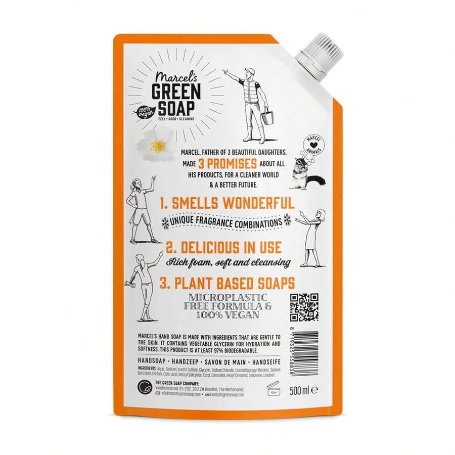 Marcel's Green Soap - Hand Soap Refill Pack Orange & Jasmine - Dispenser Refill Pack - Vegan - 97% - 500 Ml - 橘子和茉莉 - 查看 1