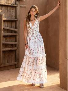 Faeriesty Đầm phong cách Bohemian của BohoBloom dành cho nữ với dây đeo vai mảnh có thể điều chỉnh, chi tiết buộc dây ở vai, viền ren tinh tế ở gấu đầm và dáng chữ A thư giãn. Lý tưởng cho những buổi đi chơi thường ngày, những chuyến đi nghỉ cuối tuần, dạo biển, dạo chơi vùng quê và những buổi dã ngoại thư giãn. - Đỏ và trắng - Xem 5