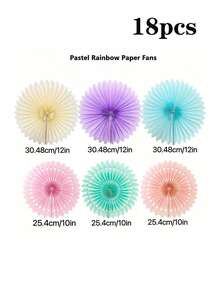 6 件/12 件/18 件彩虹纸扇派对装饰，彩色冰淇淋和马卡龙复活节壁挂，浅粉色、蓝色、紫色、薄荷色、桃色装饰，适合生日、订婚、婚礼 - 彩色 - 查看 9