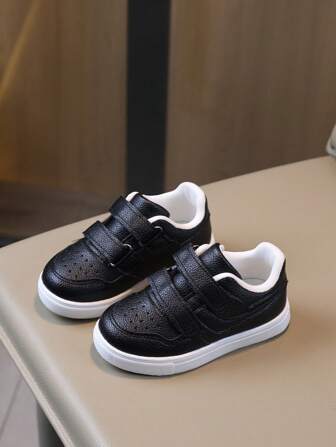 Czarne wygodne codzienne buty sportowe dla dzieci, jednokolorowa antypoślizgowa gumowa podeszwa, płaskie buty do użytku na zewnątrz dla uczniów, jesień