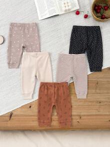 5 PCS Infant Boy Girl 0-12 Months Unisex Casual 100% Cotton Print Baby Pants Four Seasons