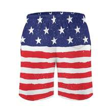 Men Swim Trunks Quick Dry With Lining And Pockets Beach Shorts  ,Retro American Flag High-Elastic Soft Fabric Beach Pants, Perfect For Summer Outdoor Sports Surfing Gym And Outdoor Activities - 紅色 - 查看 4