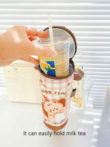 1pc Cute Big Eyes Drawstring Closure Water Bottle Bag, Shoulder Cross-Body Net Mesh Bottle Holder - Multicolor - View 4