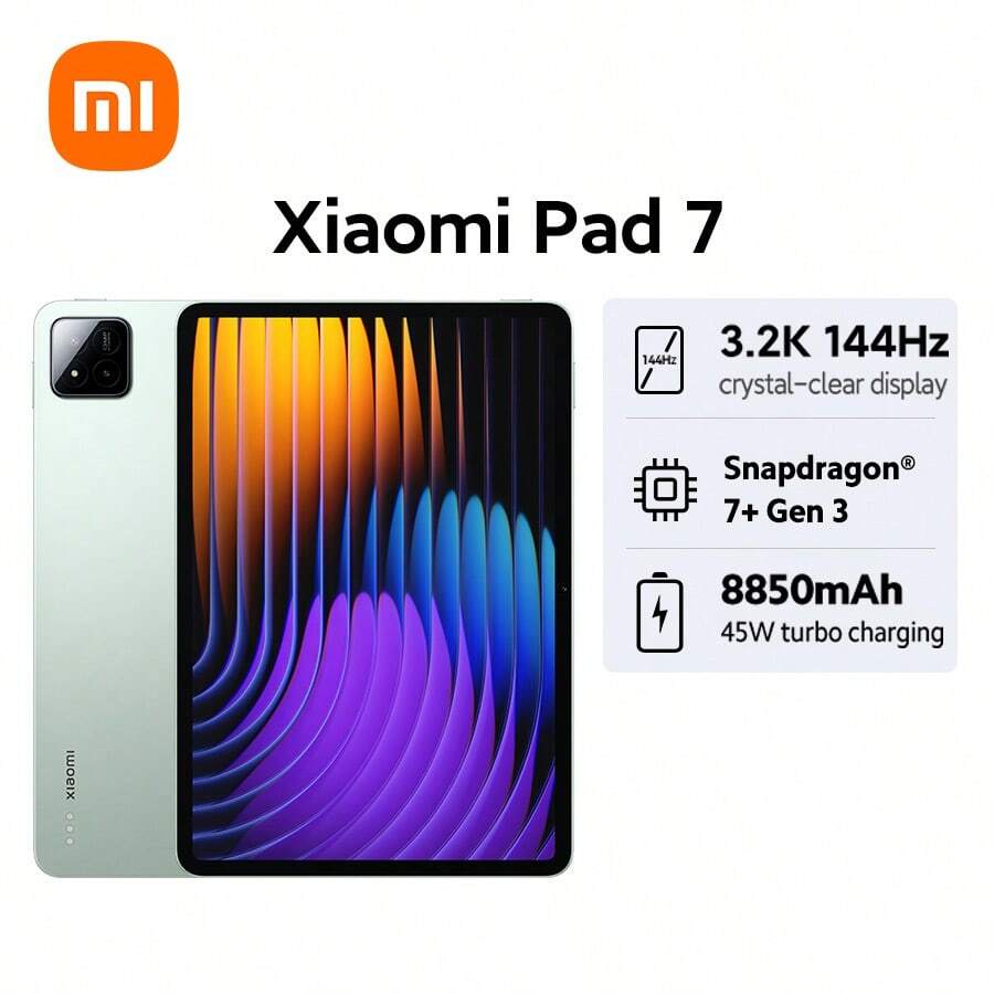 Xiaomi 小米 Pad 7 国际版平板电脑 3.2K 144Hz 晶晰显示屏 小米 HyperAI 由小米 HyperOS 驱动 骁龙® 7+ 第三代移动平台 LPDDR5X + UFS 4.0 8850mAh(典型值)电池 45W Turbo 充电 四扬声器带来沉浸式音效 支持杜比视界和杜比全景声 USB 3.2 Gen 1 蓝牙 5.4 - 綠色 - 查看 1