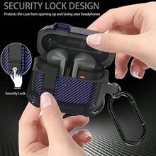 Funda protectora compatible con Galaxy Buds 3 Pro, funda para Bud 3 con clip, kit de limpieza, carcasa militar y armadura protectora con cierre y mosquetón para Galaxy Buds 3 y 3 Pro 2024 para hombres y mujeres en negro y azul - Negro-Azul - Ver 2