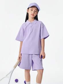 Balabala 儿童短袖套装两件套中大童男童女童简约休闲夏装 - 紫色 - 查看 2
