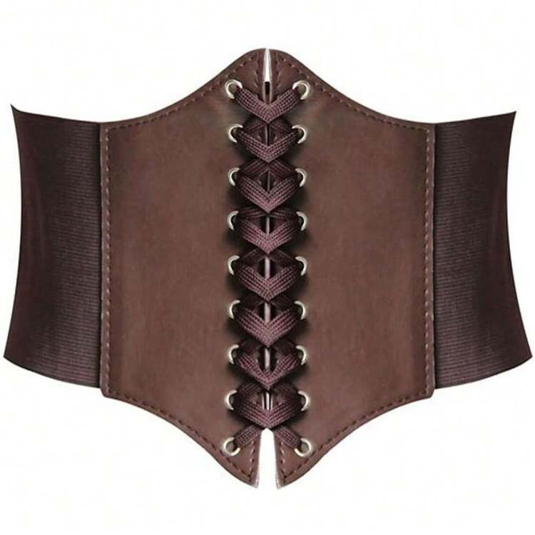 Lace-Up Waspie Corset Belt For Women - Retro Wide Elastic  display picture 1