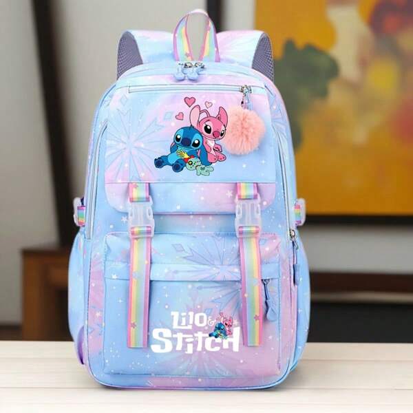 Sanrio Sac à dos à imprimé point, sac à dos de style preppy, léger avec des sangles réglables, fermeture à glissière, compartiments spacieux, design dessin animé durable pour le retour à l'école et les déplacements quotidiens