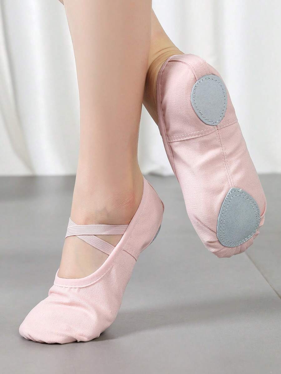 Children's Stretch Fabric Soft Sole Comfortable Non-Slip Ballet Dance Shoes, Elastic Band No Tie Closure (Children/Big Kids) - Pink - View 1