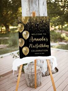 1pc- Black And Gold Style Personalized Photo Birthday Posters, Custom Birthday Welcome Signs, White And Gold Birthday Welcome Signs, Balloon Birthday Signs, 70th Birthday Posters, Printable Signs, For Any Age, Poster Printing,Ramadan Ambiance - Multicolor - View 6