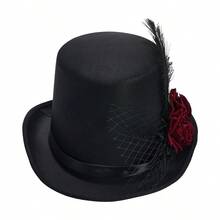 Top Hats For Adults Deluxe Tuxedo Hat Costume Magician Hat With Red Roses For Men And Women - 黑色 - 查看 6