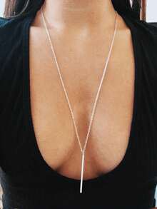 1pc Minimalist Metal Chain Bar Pendant Necklace For Women - Silver - View 1