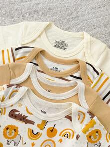 4 PCS Infant Boy Girl 0-12 Months Pure Cotton Casual Short Sleeves Cute Cartoon Baby Bodysuits Four Seasons - Multicolor - View 3