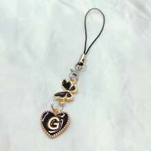 1pc Metallic Heart & Alphabet Letter A-Z Charm Phone Pendant - Black - View 15