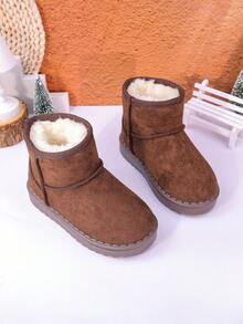 Autumn/Winter New Kids Snow Boots, Mid-Large Children Flat Shoes, Plush Thick Sole Boys Warm Boots, Toddler Short Booties - Coffee Brown - View 2