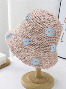 1pc Handmade Crochet Straw Hat, Floral Design, Spring/Summer Beach Sun Hat, Foldable UV Protection,Vacation,Holiday,Travel - B - View 10