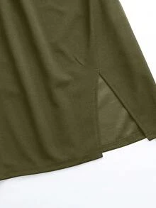 EARO Women Elegant Slim Front Slit Design Skirt, Versatile - Army Green - View 3