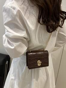 Bolso de hombro minimalista con cadena de pestillo mini - Marrón - Ver 3