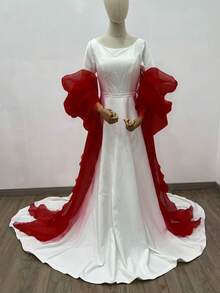 1 件白色欧根纱新娘臂长袖（带丝带）、2 件白色泡泡袖和 1 件可拆卸黑色装饰袖，适合新娘秋季配饰