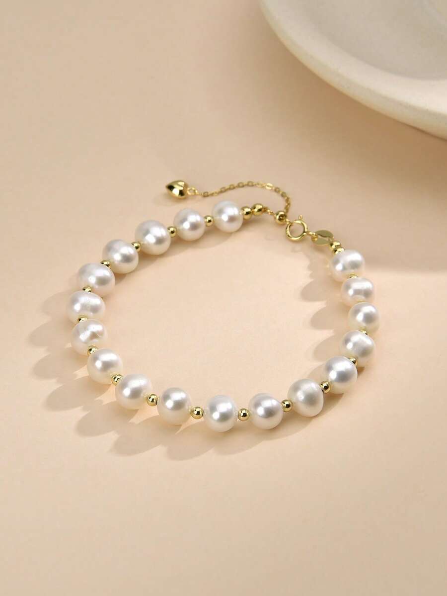 1 pieza Pulsera ajustable de plata de ley 925 con perla natural, adecuada para boda, compromiso, novia, Día de la Madre, Día de San Valentín, regalo de cumpleaños - Blanco - Ver 1