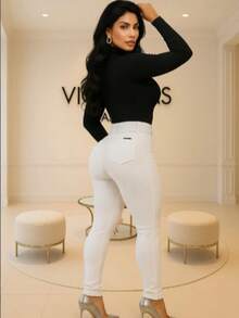 Women's 3D Ribbed Riding Pants Leggings With Belt High Waist Pocket - Blanco - Ver 2