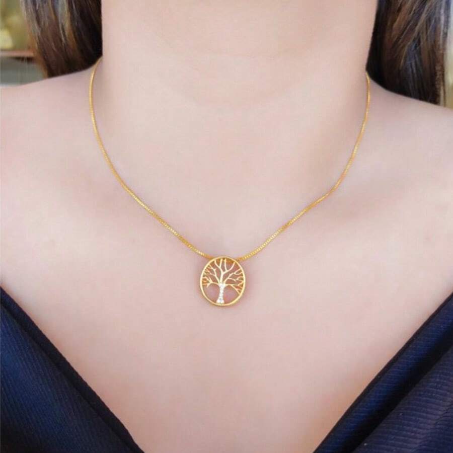 Elegant Tree Of Life Pendant Necklace With Zirconia, 925 Silver Or 18k Gold Plated - Vàng - Xem 1