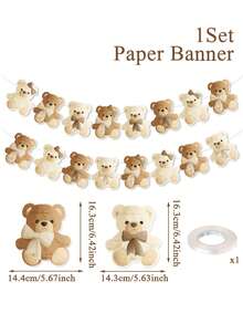 1 zestaw 2 rzędów brązowy niedźwiedź baner pull flag, szczęśliwe urodziny przyjęcie pokój ściana tło dekoracje materiały, babyshower wystrój, prezent urodzinowy, fotograficzne rekwizyty, wystrój domu