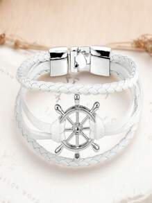 1 pieza Brazalete de joyería punk a la moda, brazalete de aleación con volante de barco trenzado, brazalete para estudiantes y parejas