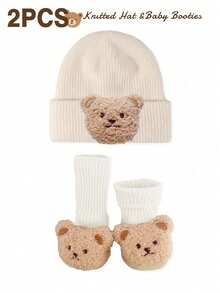2 Pcs Baby Bear Knit Hat And Socks Set, Soft And Warm For Boys And Girls Fall And Winter Everyday Use - Multicolor - View 5