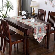 1pc Christmas Table Runner, Elegant European Style Party Tablecloth, Beige Organza With Bell Pattern, Suitable For Christmas Party, Daily Home Furniture & Kitchen Decor, Christmas & New Year Holiday Decoration, Multiple Sizes Available - Beige/Red - View 3