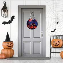 1 pièce Décoration d'Halloween citrouille, Enseigne en bois effrayante de château de citrouille d'Halloween pour la fête, la porte d'entrée, la décoration de la maison, la décoration d'automne, la décoration de la pièce