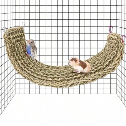 LD Bird Seagrass Mat Natural Seagrass Woven Bird Net Parakeet Climbing Rope Ladder Hammock Climbing Rope Ladder With Hooks Chew Toys For Parrots Lovebird Cockatiel Budgie Hamster 30 X 7 Inch