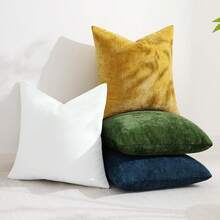 Chenille Throw Pillow Covers 24x24 Inch Set Of 2, Decorative Soft Couch Pillow Covers, Solid Dyed, Farmhouse Style, Neutral Square Pillow Cases Sofa, Home Decor - Xanh nước biển - Xem 8