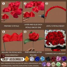 300pcs Pre-Made Satin Rose Petals, Semi-Finished Product, Suitable For Eternal Rose DIY, Eternal Flower Bouquet, Rose Satin Petals, Applicable For Wedding Anniversary, Birthday, Mother's Day, Gift For Women, Birthday Gift, Home Decor Living Room, Home Decor, Home Accessories, Artificial Flowers - Red - View 6