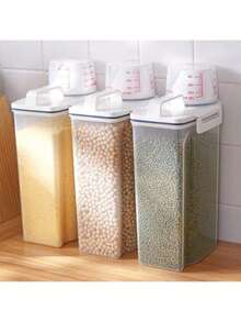 Airtight Jar With Measuring Cup Food Organizer Grocery Rice 2L - 無色 - 查看 4