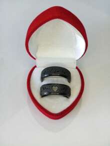 Pair Of Engagement Rings, Delicate, Modern, Banishments, Heart - 黑色 - 查看 3