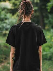 Camiseta de mujer 180g de algodón negro con estampado colorido "Happy Friday" - Diseño moderno, cuello redondo, manga corta cómoda - Ideal para un look casual, única en . - Negro - Ver 2