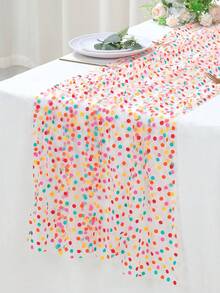 Khăn trải bàn hình chữ nhật 180 x 75 cm, họa tiết chấm bi và ánh kim vàng, nền trắng, 100% polyester, bền và dễ vệ sinh, phù hợp cho đám cưới, tiệc tùng, lễ hội, sân khấu, sinh nhật, trang trí bàn Giáng sinh. - Khăn trải bàn lưới chấm bi nhiều màu với nền trắng - Xem 4