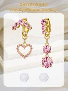 2Pcs Fake Belly Button Piercing For Women Dangle Butterfly Heart Clip On Belly Button Rings Silver Gold Pink Fake Belly Button Rings Non Piercing Belly Rings Stainless Steel Faux Navel Jewelry