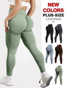 TNTOR Plus Size High Waisted Butt Lifting Fitness Leggings Women High Stretch Quick Dry Skinny Yoga Pants, Peach Butt Design, High Waist With Tummy Control, Suitable For Cycling, Exercises And Sports, Comfortable Tight Shorts To Enhance Figure - Green - View 2
