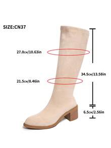 2025 Jesień/Zima Nowe Damskie Wysokie Buty Grube Nogawki, Okrągły Nosek Wysokie Buty Do Jazdy Z Wysokim Obcasem I Szerokim Obwodem Cholewki, Kolor Biały