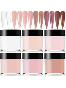 6色亚克力粉套装，裸色、粉色、白色高光泽亚克力粉套装，美甲DIY艺术设计，6色亚克力美甲3D雕塑法式美甲延长及美甲雕刻，专业聚合物3D亚克力美甲套装，赠送亚克力按压式美甲贴片 - 彩色 - 查看 5