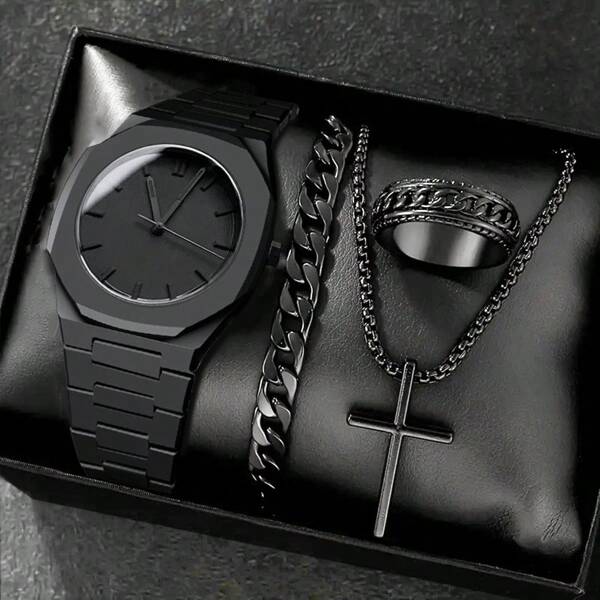 Fashion Casual Men's Waterproof Plastic Quartz Watch Black Large Dial Sports Watches