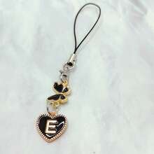 1pc Metallic Heart & Alphabet Letter A-Z Charm Phone Pendant - Black - View 26