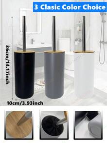1pc Bamboo Handle Toilet Brush Bathroom Cleaning Tool With Extended Reach Bathroom Decor Summer - Multicolor - View 2