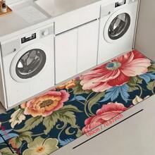 1 pieza, Decoración para el hogar, Alfombra, felpudo o tapete de cerámica de diatomita con patrón floral vintage impreso, antideslizante, rectangular con impresión 3D, apto para sala de estar, dormitorio, pasillo, baño, lavandería - Alfombras de poliéster, aptas para decoración de interiores y exteriores del hogar