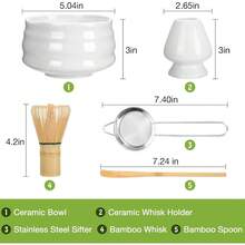 Matcha Tea Set Bamboo Ceramic Matcha Tool With Whisk/Spoon/Sieve/ Holder/Bowl - White - View 7