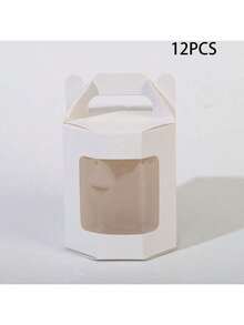 12pcs Gift Boxes, Octagon Shaped Paper Boxes With Handles & Transparent PET Window, Matte White Suitable For Party Gifts, Birthdays, Weddings, Christmas, Holiday Gifts